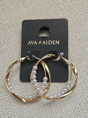 Ava & Aiden Twisted Gold Hoop Earrings with Pearl Accents